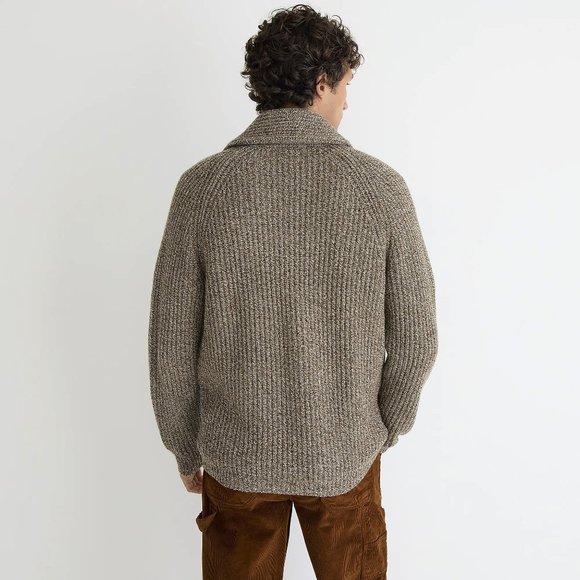 NWT J Crew Rugged Merino Wool Heavyweight Cowl Neck Shawl Cardigan Sweater Beige - Picture 3 of 5